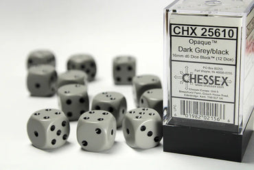 CHX 25610 (Dark Grey/black Opaque 16mm d6 Dice Block)
