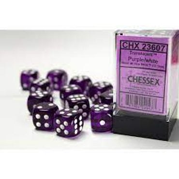 CHX 23607 (12 Translucent Purple/white 16mm d6 Dice Block)