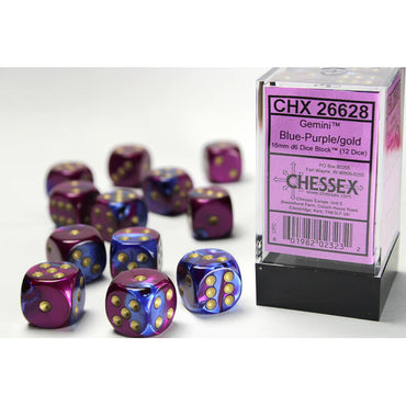 CHX 26628 (12 Blue-Purple/gold 16mm d6 Dice Block)