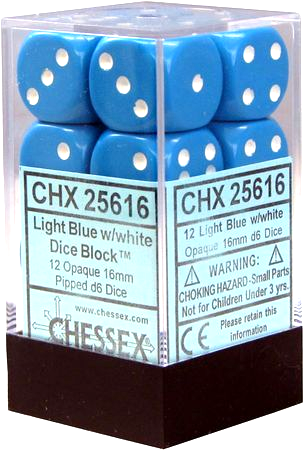 CHX 25616 (12 Light Blue/white Opaque 16mm d6 Dice Block)