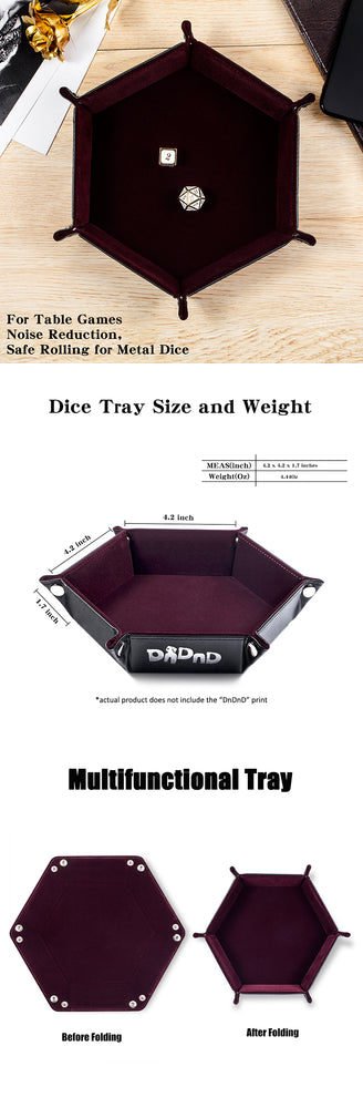 Hexagon Folding Dice Tray (Maroon)