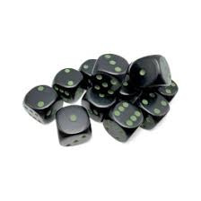 Opaque Black/green 16mm d6 Dice Block (12 Dice)
