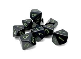 Opaque Black/green Set of Ten d10s