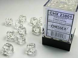CHX 23801 (36 Translucent Clear/white 12mm d6 Dice Block)