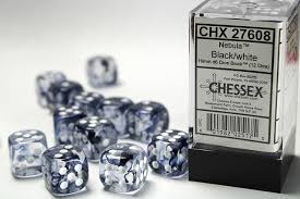 CHX 27608 (12 Translucent Black/white 16mm d6 Dice Block)