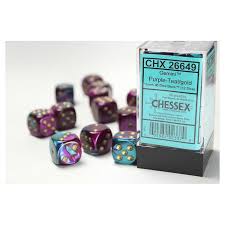 CHX 26649 (12 Purple-Teal/gold 16mm d6 Dice Block)