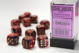 CHX 26626 (12 Purple-Red/gold 16mm d6 Dice Block)