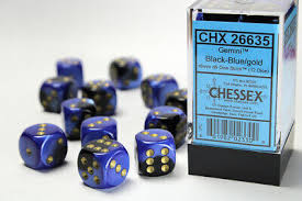 CHX 26635 (12 Black-Blue/gold 16mm d6 Dice Block)