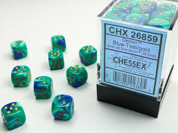 CHX 26859 (Blue-Teal/gold) 12mm d6 Dice Block (36dice)