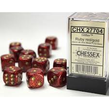 CHX 27704 (12 Ruby red/gold 16mm d6 Dice Block)