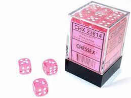 CHX 23814 (36 Translucent Pink/white 12mm d6 Dice Block)