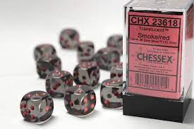 CHX 23618 (12 Translucent Smoke/red 16mm d6 Dice Block)
