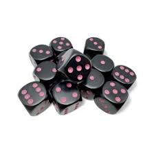 CHX 25648 (Opaque Black/pink 16mm d6 Dice Block) (12 Dice)