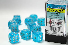 CHX 27766 (12 Sky/silver 16mm d6 Dice Block)