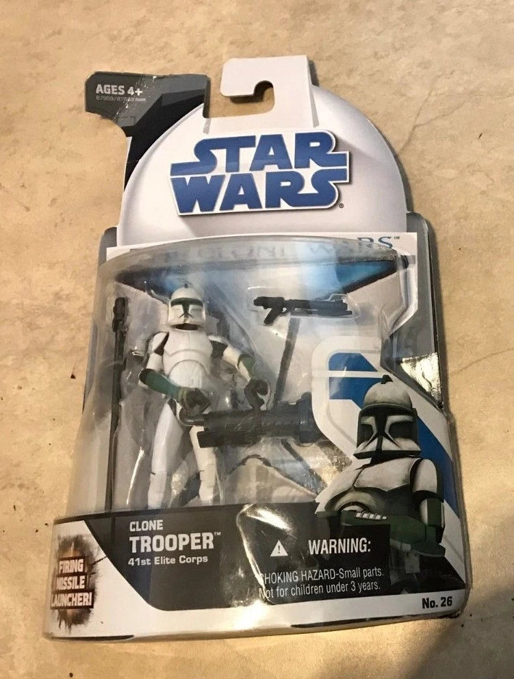 Star Wars Clone Wars Figure #26 Clone Trooper 41st Elite NEW in bad shape packag