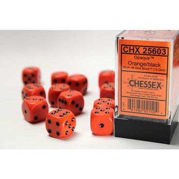CHX 25603 (12 Orange/black Opaque 16mm d6 Dice Block)