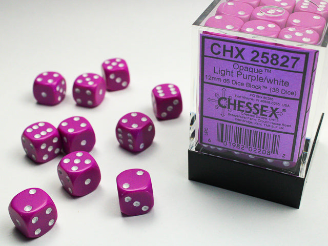 CHX 25827 (Light Purple/White Opaque 12mm d6 Dice Block 36ct)