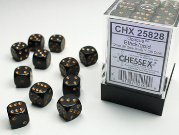 CHX 25828 (Black/Gold Opaque 12mm d6 Dice Block 36ct)