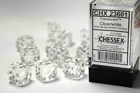CHX 23601 (12 Translucent Clear/white 16mm d6 Dice Block)