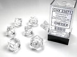 CHX 23071 (Clear/white polyhedral 7-dice set)