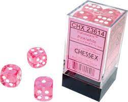 CHX 23614 (12 Translucent Pink/white 16mm d6 Dice Block)