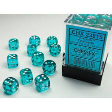 CHX 23815 (36 Translucent Teal/white 12mm d6 Dice Block)